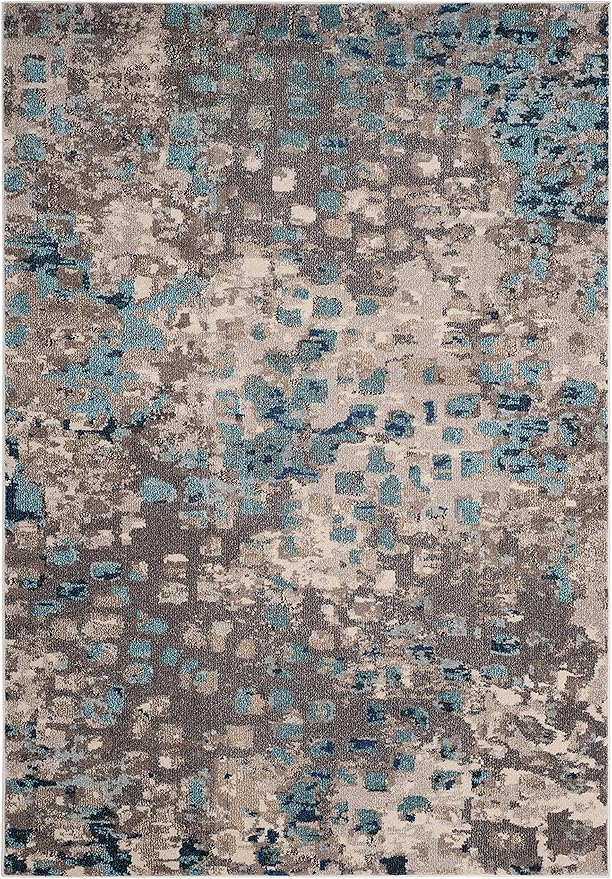 SAFAVIEH Monaco Collection Area Rug - 5'1" x 7'7", Grey & Light Blue, Boho Chic Abstract Watercolor Design, Non-Shedding & Easy Care, Ideal for High Traffic Areas in Living Room, Bedroom (MNC225E)