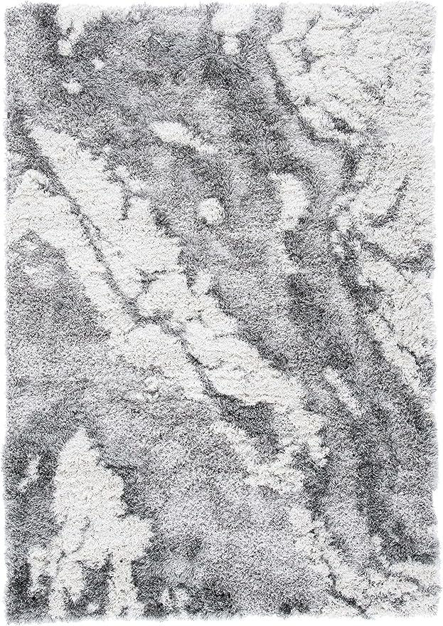 SAFAVIEH Horizon Shag Collection Area Rug - 6' x 8', Grey/Ivory, Geometric Design, Ideal for High Traffic Areas in Living Room, Bedroom, Dining (HZN890F)