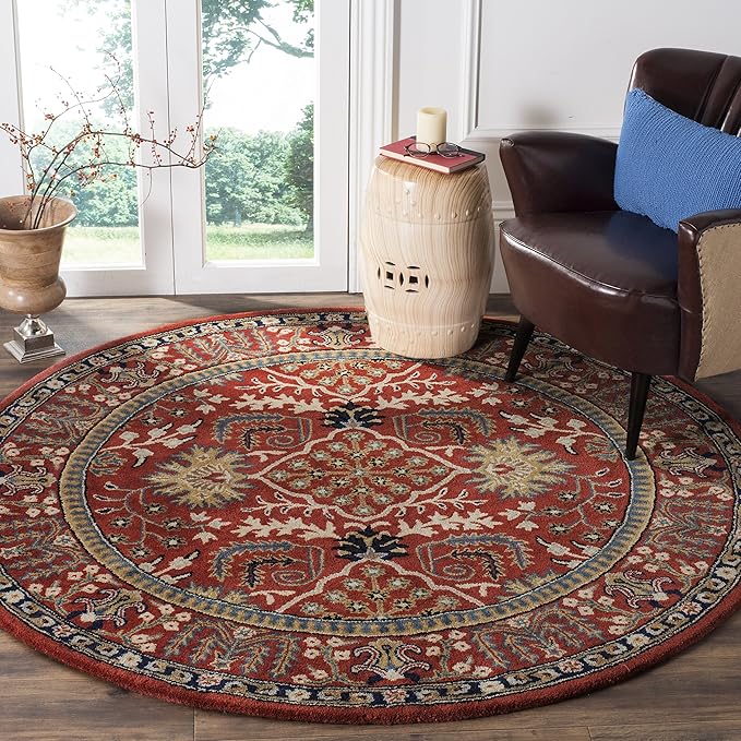 SAFAVIEH Antiquity Collection 6' Round Red / Multi AT64A Handmade Traditional Oriental Premium Wool Area Rug