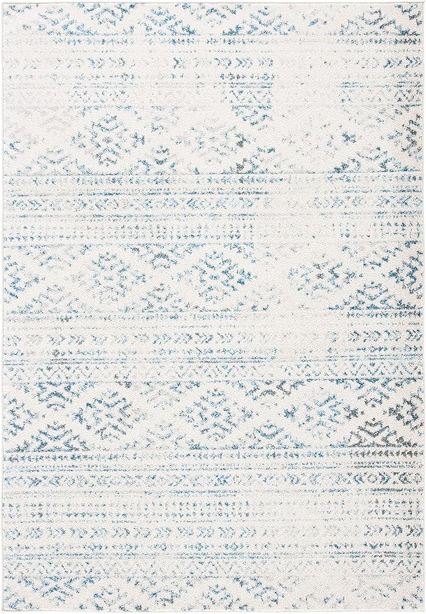 SAFAVIEH Area Rug 4x6 - Tulum Collection - Ivory & Turquoise, Moroccan Boho Tribal Design, Non-Shedding & Easy to Clean, Ideal for Living Room, Bedroom, Dining Space (TUL272E)