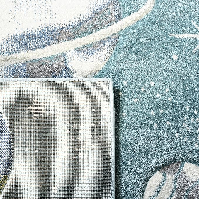 SAFAVIEH Carousel Kids Collection Area Rug - 5'3" Square, Teal & Ivory, Non-Shedding & Easy Care, Ideal for High Traffic Areas for Boys & Girls in Playroom, Nursery, Bedroom (CRK103J)