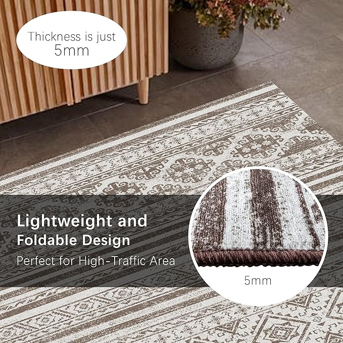 RUGSURE Washable Area Rugs 9' x 12' - 1/6 Thick - Moroccan-Inspired -Stain & Water Resistant Non-Slip - Resistant Rug for Living Room, Bedroom, Nursery, Pet & Child Friendly (Brown)