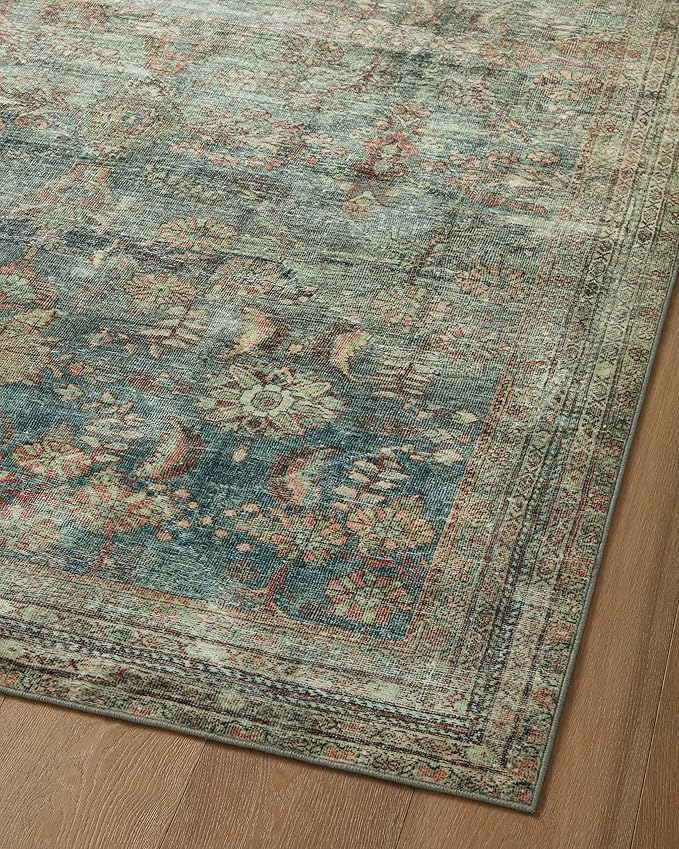 Loloi Magnolia Home by Joanna Gaines Banks Collection BAN-01 Ocean/Spice 7'-6" x 9'-6", .13" Pile Height, Machine Washable, Area Rug