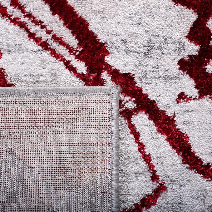 SAFAVIEH Amelia Collection Area Rug - 6'7" Square, Grey & Red, Modern Abstract Design, Non-Shedding & Easy Care, Ideal for High Traffic Areas in Living Room, Bedroom (ALA293L)