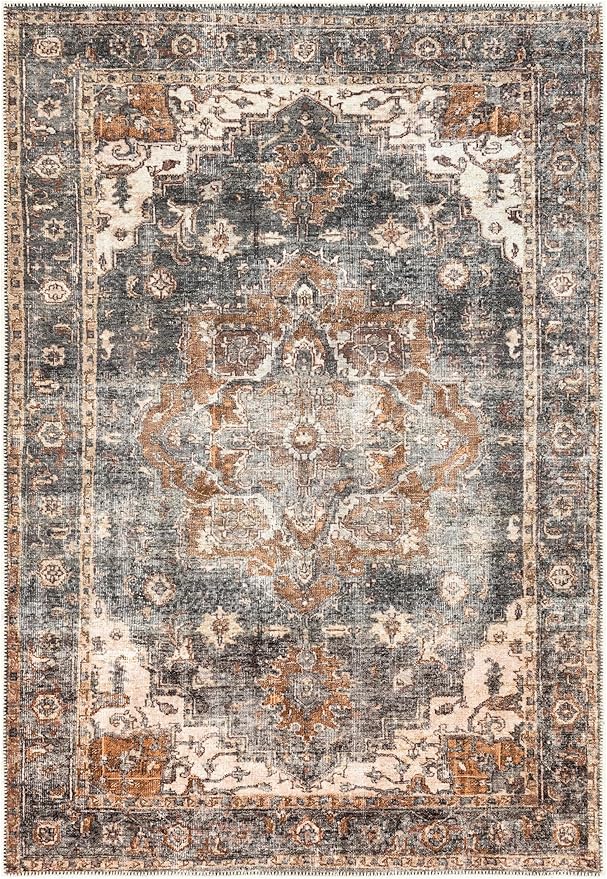 Keen Home Design 5x7 Rug - Machine Washable Area Rug with Non-Slip Backing, Ideal for Living Room, Dining Room, Bedroom - Vintage, Easy Clean, Durable, Low Pile Rug - (5' x 7')