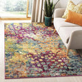 SAFAVIEH Monaco Collection Area Rug - 3' Square, Pink & Multi, Boho Chic Abstract Watercolor Design, Non-Shedding & Easy Care, Ideal for High Traffic Areas in Living Room, Bedroom (MNC225D)