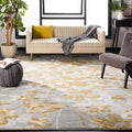 SAFAVIEH Evoke Collection Area Rug - 6'7" Square, Grey & Gold, Floral Design, Non-Shedding & Easy Care, Ideal for High Traffic Areas in Living Room, Bedroom (EVK236P)