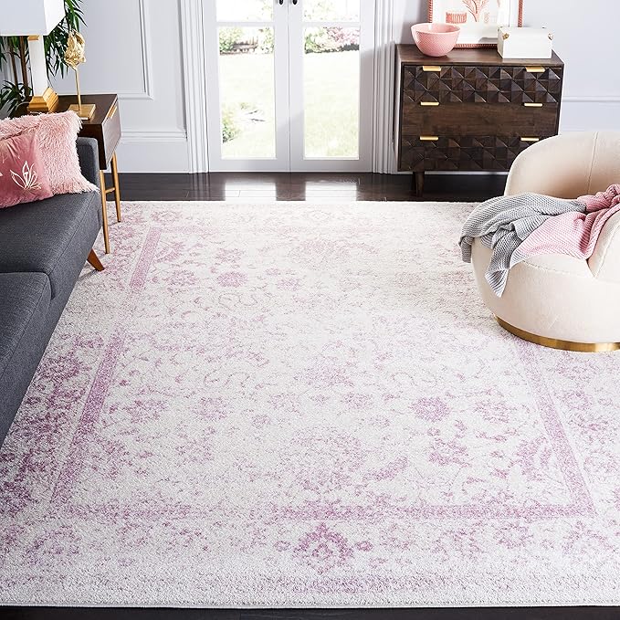 SAFAVIEH Area Rug 8x10 - Adirondack Collection - Large - Ivory & Lavender, Distressed Vintage Floral Design, Non-Shedding & Easy to Clean, Ideal for Living Room, Bedroom, Dining Space (ADR109U)