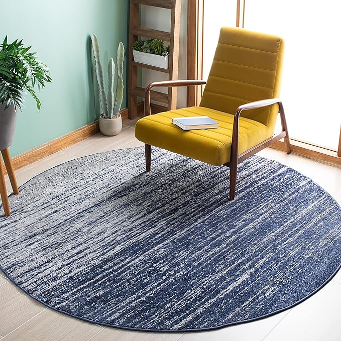 SAFAVIEH Adirondack Collection Area Rug - 4' Round, Navy & Grey, Modern Ombre Design, Non Shedding & Easy to Clean, Ideal for Living Room, Bedroom, Office, Dining Space (ADR113E)