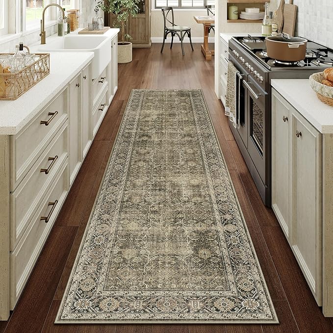Light Brown Runner Rug 2x12 Vintage Area Rug Hallway Indoor Kitchen Washable Living Room Carpet Tribal Distressed Rug Retro Accent Throw Rug for Office Dining Room Bathroom