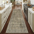 Light Brown Runner Rug 2x10 Vintage Area Rug Hallway Indoor Kitchen Washable Living Room Carpet Tribal Distressed Rug Retro Accent Throw Rug for Office Dining Room Bathroom Faux Wool