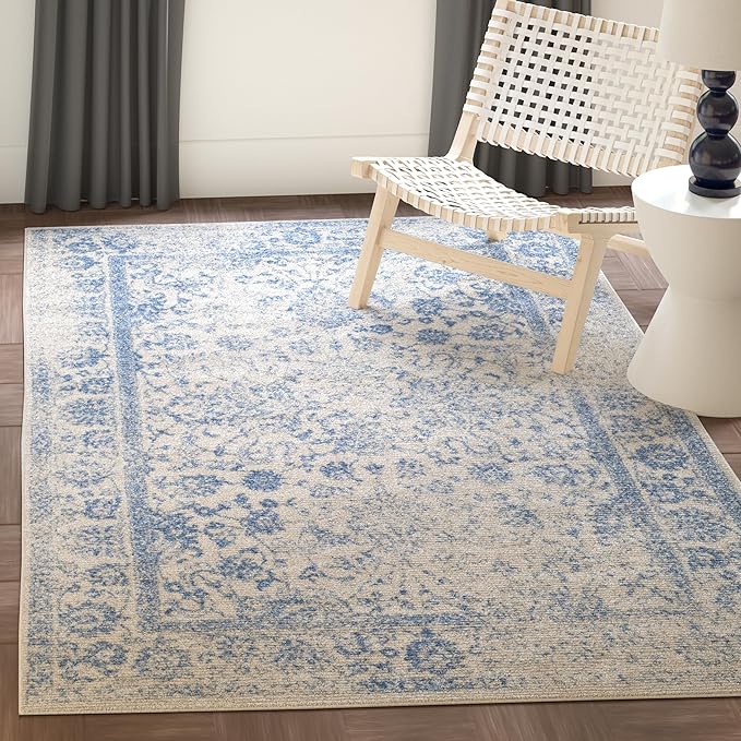 SAFAVIEH Area Rug 6x9 - Adirondack Collection - Ivory & Light Blue, Distressed Vintage Floral Design, Non-Shedding & Easy to Clean, Ideal for Living Room, Bedroom, Dining Space (ADR109L)