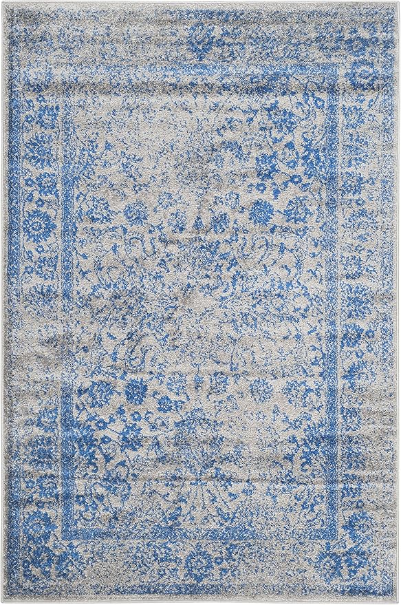 SAFAVIEH Area Rug 6x9 - Adirondack Collection - Grey & Blue, Distressed Vintage Floral Design, Non-Shedding & Easy to Clean, Ideal for Living Room, Bedroom, Dining Space (ADR109A)