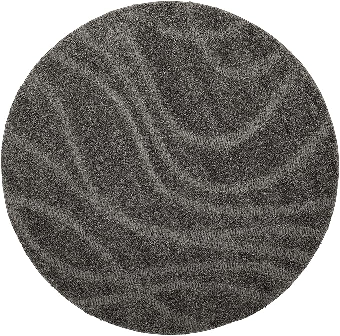 SAFAVIEH Florida Shag Collection Area Rug - 5' Round, Grey & Grey, Non-Shedding & Easy Care, 1.2-inch Thick Ideal for High Traffic Areas in Living Room, Bedroom (SG471-8080)