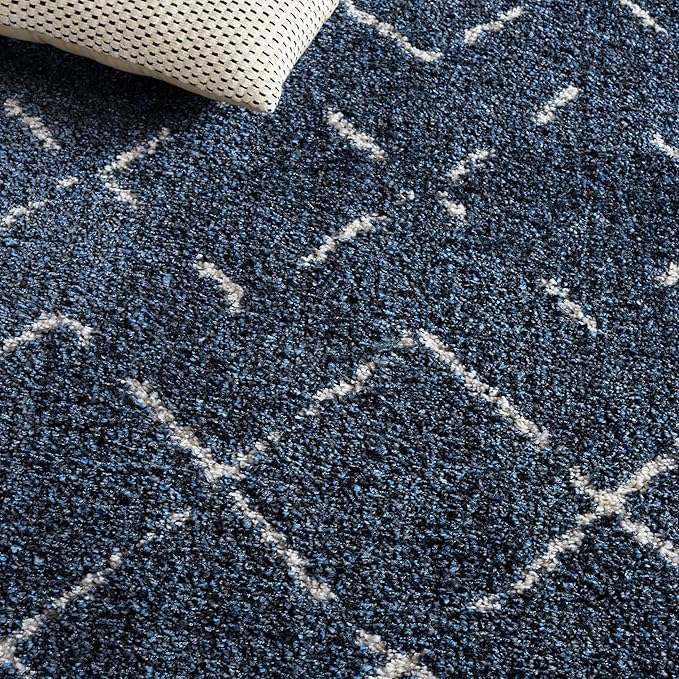 SAFAVIEH Arizona Shag Collection Area Rug - 5'1" x 7'6", Slate Blue & Ivory, Moroccan Boho Design, Non-Shedding & Easy to Clean, Ideal for Living Room, Bedroom, Dining Space (ASG743L)