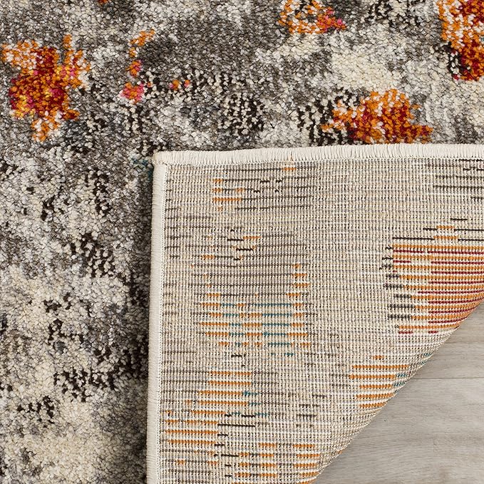 SAFAVIEH Monaco Collection Area Rug - 8' x 11', Grey & Orange, Boho Chic Abstract Watercolor Design, Non-Shedding & Easy Care, Ideal for High Traffic Areas in Living Room, Bedroom (MNC225H)
