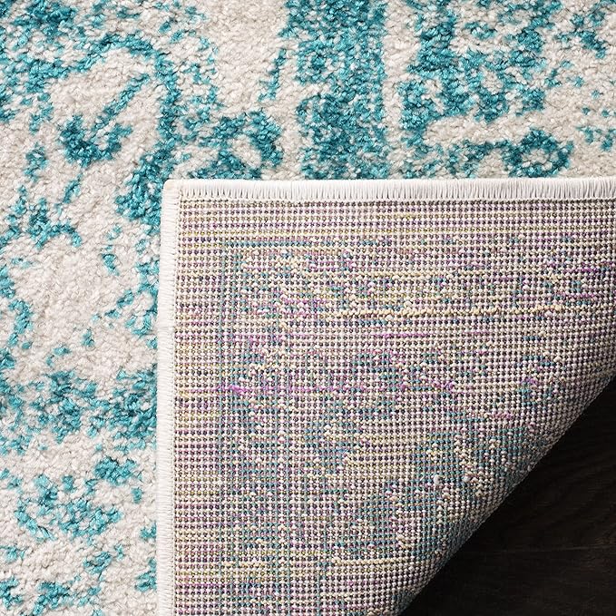 SAFAVIEH Adirondack Collection Area Rug - 6' Square, Ivory & Teal, Distressed Vintage Floral Design, Non-Shedding & Easy to Clean, Ideal for Living Room, Bedroom, Dining Space (ADR109D)