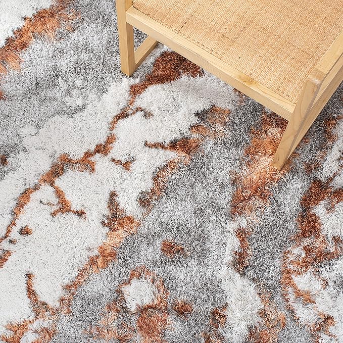SAFAVIEH Horizon Shag Collection Runner Rug - 2' x 7', Grey & Rust, Modern Abstract Design, Non-Shedding & Easy Care, 2-inch Thick Ideal for High Traffic Areas in Living Room, Bedroom (HZN890P)
