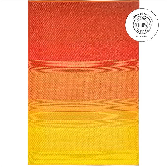 Fab Habitat Outdoor Rug - Waterproof, Fade Resistant, Crease-Free - Premium Recycled Plastic - Ombre - Patio, Deck, Porch, Balcony, Laundry Room - Big Sur - Sunset - 4 x 6 ft