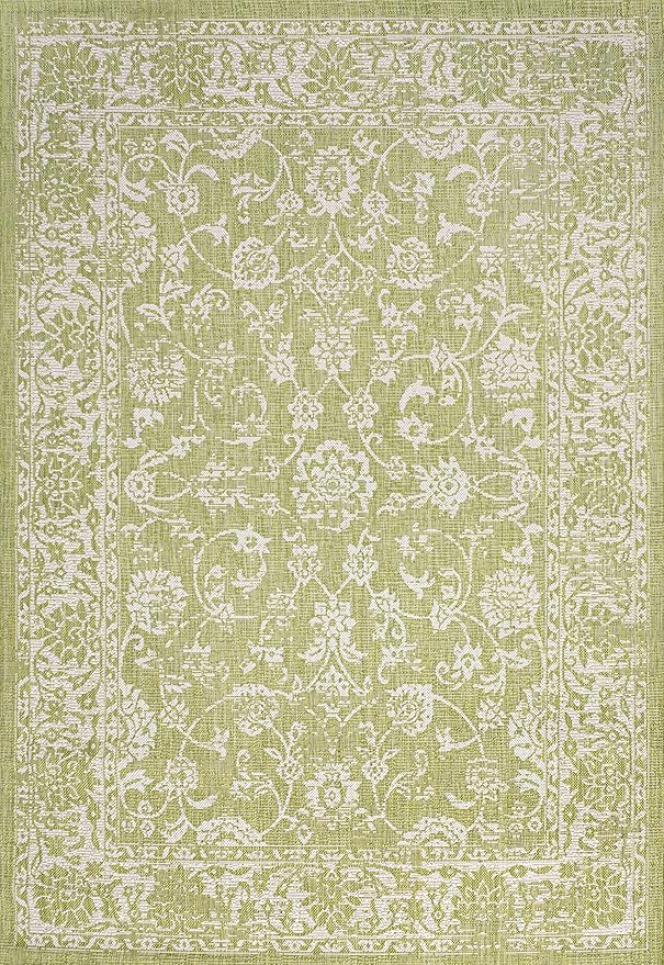 JONATHAN Y Weave Floral Indoor Outdoor Area Rug 8X10 Green/Cream, Tela Bohemian Textured for Backyard, Patio, Porch, Easy-Cleaning, High Traffic, Pet-Friendly, Non-Shedding (SMB100D-8)