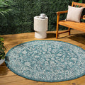 JONATHAN Y Weave Floral Indoor Outdoor Round Area Rug 4 Ft Teal/Gray, Tela Bohemian Textured for Backyard, Patio, Porch, Easy-Cleaning, High Traffic, Pet-Friendly, Non-Shedding (SMB100C-4R)