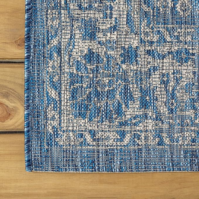 JONATHAN Y Weave Floral Indoor Outdoor Square Area Rug 9X9 Navy/Gray, Tela Bohemian Textured for Backyard, Patio, Porch, Easy-Cleaning, High Traffic, Pet-Friendly, Non-Shedding (SMB100B-9SQ)
