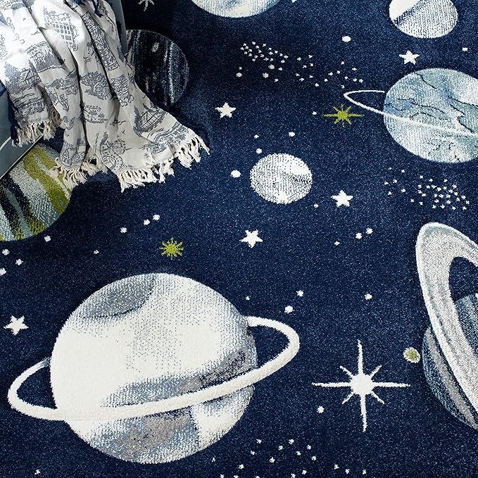 SAFAVIEH Carousel Kids Collection Accent Rug - 4' x 6', Navy & Ivory, Non-Shedding & Easy Care, Ideal for High Traffic Areas for Boys & Girls in Playroom, Nursery, Bedroom (CRK103N)