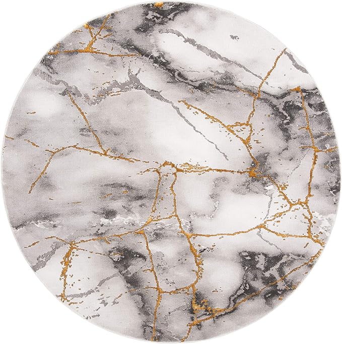 SAFAVIEH Craft Collection Area Rug - 10' Round, Grey & Gold, Modern Abstract Design, Non-Shedding & Easy Care, Ideal for High Traffic Areas in Living Room, Bedroom (CFT877F)