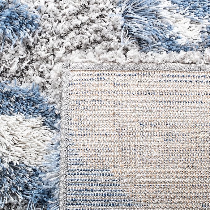 SAFAVIEH Horizon Shag Collection X-Large Area Rug - 11' x 15', Grey & Blue, Abstract Design, Non-Shedding & Easy Care, 2-inch Thick Ideal for High Traffic Areas in Living Room, Bedroom (HZN890G)