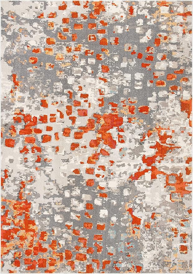 SAFAVIEH Monaco Collection Area Rug - 10' x 14', Grey & Orange, Boho Chic Abstract Watercolor Design, Non-Shedding & Easy Care, Ideal for High Traffic Areas in Living Room, Bedroom (MNC225H)