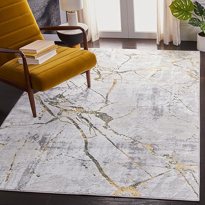 SAFAVIEH Amelia Collection Accent Rug - 3' x 5', Grey & Gold, Modern Abstract Design, Non-Shedding & Easy Care, Ideal for High Traffic Areas in Entryway, Living Room, Bedroom (ALA293G)