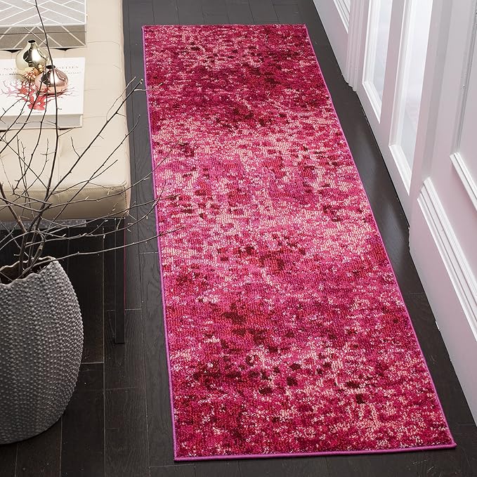 SAFAVIEH Monaco Collection Runner Rug - 2'2" x 10', Fuchsia, Boho Chic Abstract Watercolor Design, Non-Shedding & Easy Care, Ideal for High Traffic Areas in Living Room, Bedroom (MNC225F)