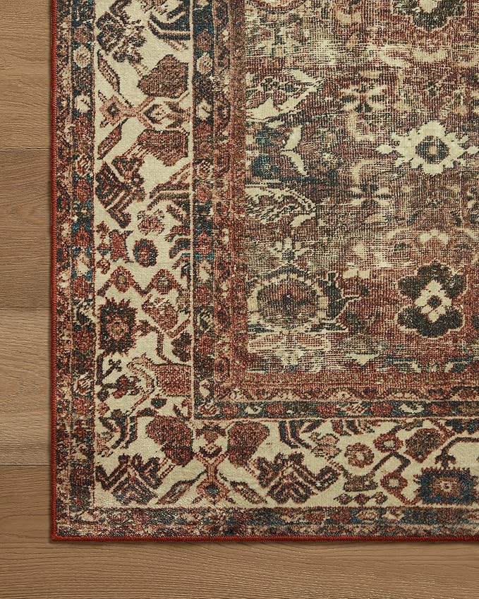 Loloi Magnolia Home by Joanna Gaines Banks Collection BAN-04 Brick/Ivory 2'-6" x 12'-0", .13" Pile Height, Machine Washable, Runner Rug