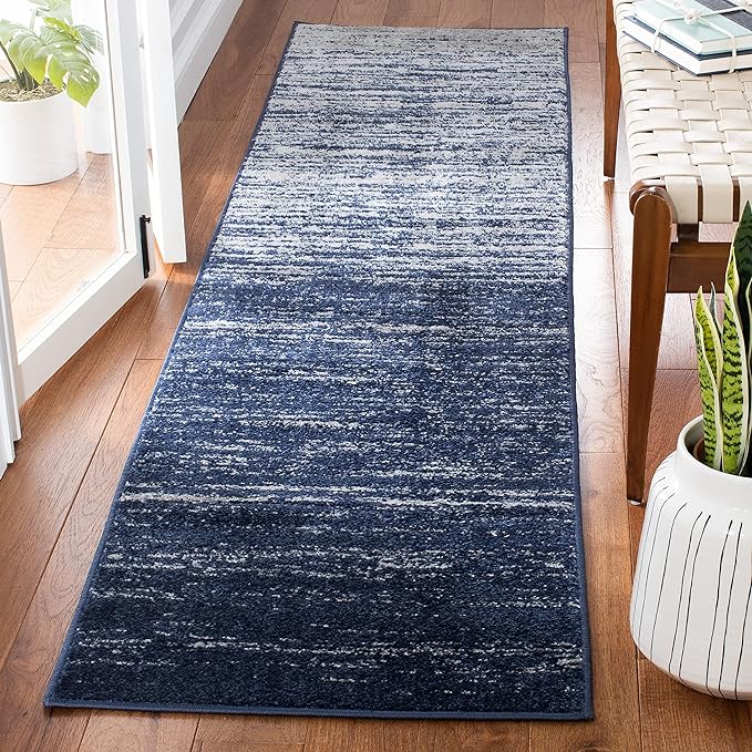 SAFAVIEH Adirondack Collection Runner Rug - 2'6" x 16' Runner, Navy & Grey, Modern Ombre Design, Non Shedding & Easy to Clean, Ideal for Hallway, Foyer, Kitchen, Entryway, Bedroom (ADR113E)