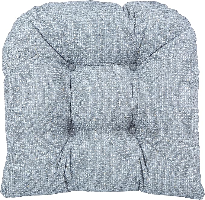 Klear Vu Omega Non-Slip Rocking Chair Cushion Set, Assembled in USA, Thick Padding & Tufted Design, Includes Seat Pad & Back Pillow with Ties, 17x17 Inches, 2-Piece Set, Tyson Delft Blue