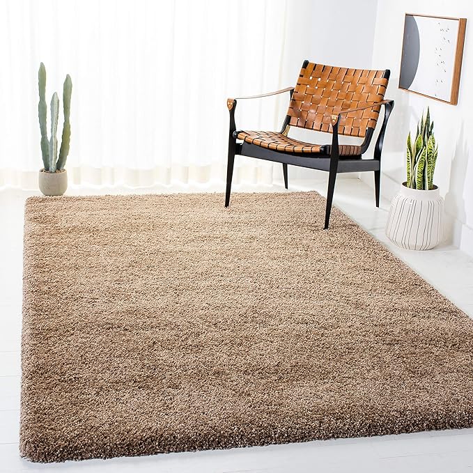 SAFAVIEH Milan Shag Collection 3' Square Dark Beige SG180 Solid Non-Shedding Living Room Bedroom Dining Room Entryway Plush 2-inch Thick Area Rug