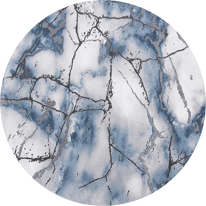 SAFAVIEH Craft Collection 6'7" Round Grey/Blue CFT877L Modern Abstract Non-Shedding Dining Room Entryway Foyer Living Room Bedroom Area Rug