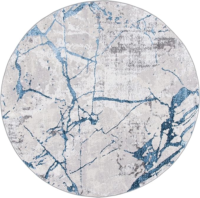 SAFAVIEH Amelia Collection Area Rug - 8' Round, Grey & Blue, Non-Shedding & Easy Cleaning, Ideal for Living Room, Bedroom, Dining Space (ALA293F)
