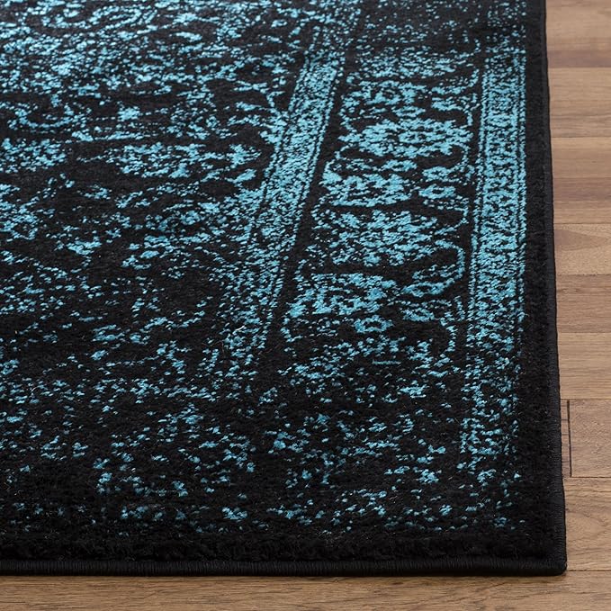 SAFAVIEH Area Rug 10x14 - Adirondack Collection - Large - Black & Teal, Distressed Vintage Floral Design, Non-Shedding & Easy to Clean, Ideal for Living Room, Bedroom, Dining Space (ADR109K)