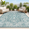 JONATHAN Y Weave Floral Indoor Outdoor Area Rug 4X6 Teal/Gray, Tela Bohemian Textured for Backyard, Patio, Porch, Easy-Cleaning, High Traffic, Pet-Friendly, Non-Shedding (SMB100C-4)