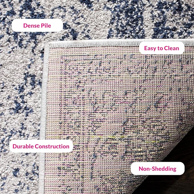 SAFAVIEH Area Rug 8x10 - Adirondack Collection - Large - Grey & Navy, Distressed Vintage Floral Design, Non-Shedding & Easy to Clean, Ideal for Living Room, Bedroom, Dining Space (ADR109P)