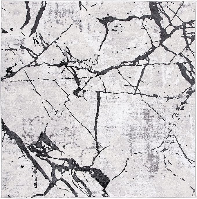 SAFAVIEH Amelia Collection Area Rug - 3' Square, Grey & Black, Modern Abstract Design, Non-Shedding & Easy Care, Ideal for High Traffic Areas in Living Room, Bedroom (ALA293K)