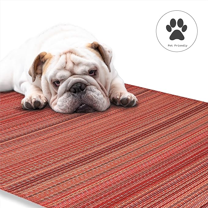 Fab Habitat Outdoor Rug - Waterproof, Fade Resistant, Crease-Free - Premium Recycled Plastic - Striped - Porch, Deck, Balcony, Hallway, Poolside - Cancun - Sunset - 2.5 x 8 ft Runner