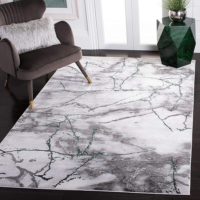 SAFAVIEH Craft Collection Area Rug - 10'6" x 14', Grey & Green, Modern Abstract Design, Non-Shedding & Easy Care, Ideal for High Traffic Areas in Living Room, Bedroom (CFT877Y)