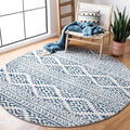 SAFAVIEH Tulum Collection Area Rug - 8' Round, Ivory & Navy, Moroccan Boho Tribal Design, Non-Shedding & Easy to Clean, Ideal for Living Room, Bedroom, Dining Space (TUL272D)