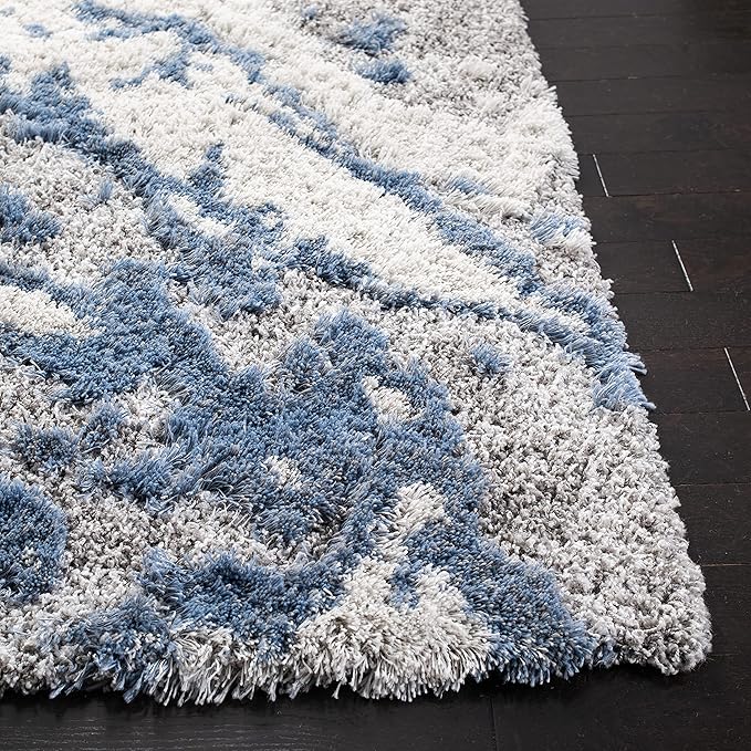 SAFAVIEH Horizon Shag Collection Accent Rug - 3' x 5', Grey & Blue, Non-Shedding & Easy Care, 2-inch Thick Ideal for High Traffic Areas in Entryway, Living Room, Bedroom (HZN890G)