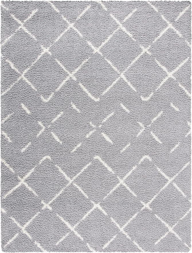 SAFAVIEH Arizona Shag Collection Area Rug - 6'7" x 9'2", Grey & Ivory, Moroccan Design, Non-Shedding & Easy to Clean, Ideal for Living Room, Bedroom, Dining Space (ASG743D)