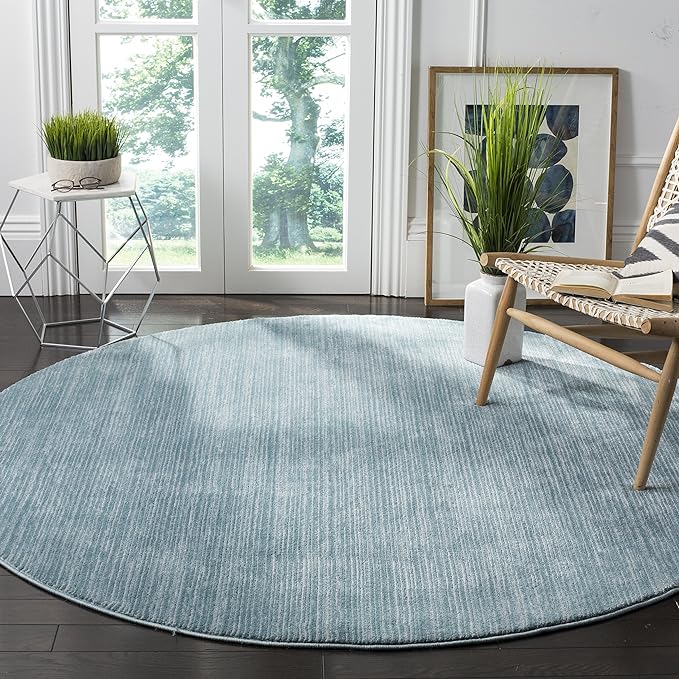 SAFAVIEH Vision Collection Area Rug - 8' Round, Aqua, Modern Ombre Design, Non-Shedding & Easy to Clean, Ideal for Living Room, Bedroom, Dining Space (VSN606B)