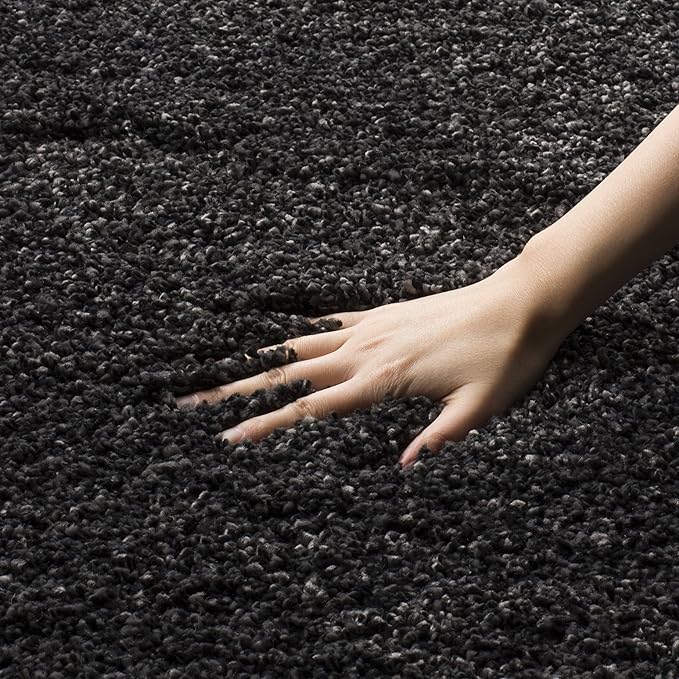 SAFAVIEH Milan Shag Collection Area Rug - 7' Square, Dark Grey, Solid Design, Non-Shedding & Easy Care, 2-inch Thick Ideal for High Traffic Areas in Living Room, Bedroom (SG180-8484)