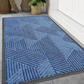 Smiry Front Door Mat Outside Entrance, Heavy Duty Sturdy Natural Rubber Doormat, Trap Dirt and Moisture, Easy Clean Low Profile Mats for Indoor Outdoor Entry, Irregular Triangle (71x24, Blue)